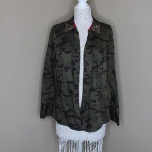 Camo Top with Jeweled Collar